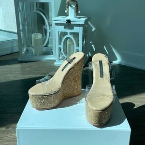 New cork clear straps platform wedges size 6